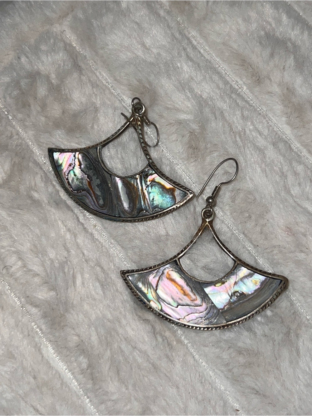 Mexico alpaca Iridescent Abalone Fan Drop Earrings in Silver